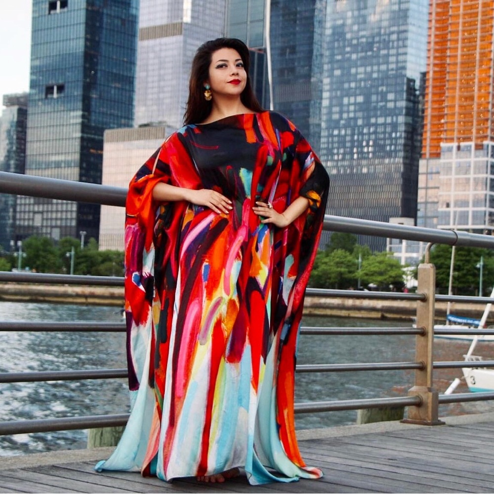Silk Painted Caftan Dress